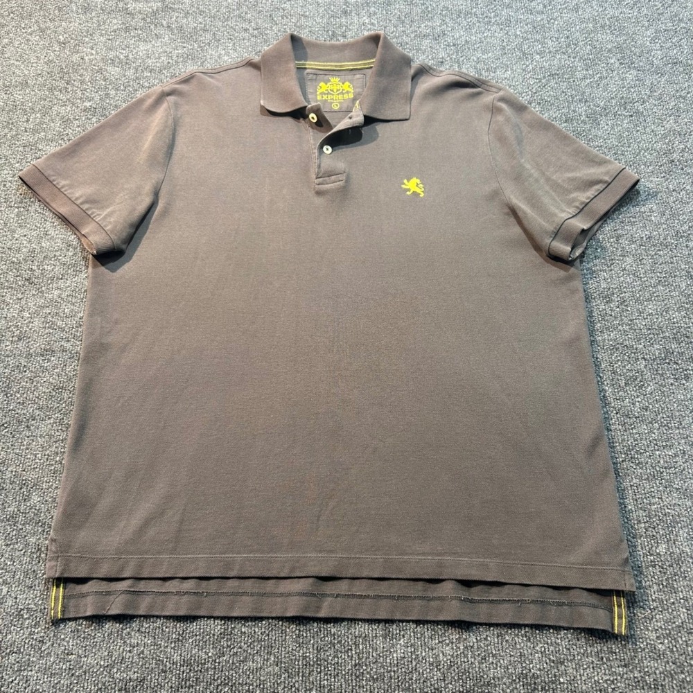 Express Mens Polo Size L Gray Pique Preppy Logo Casual - Picture 3 of 9